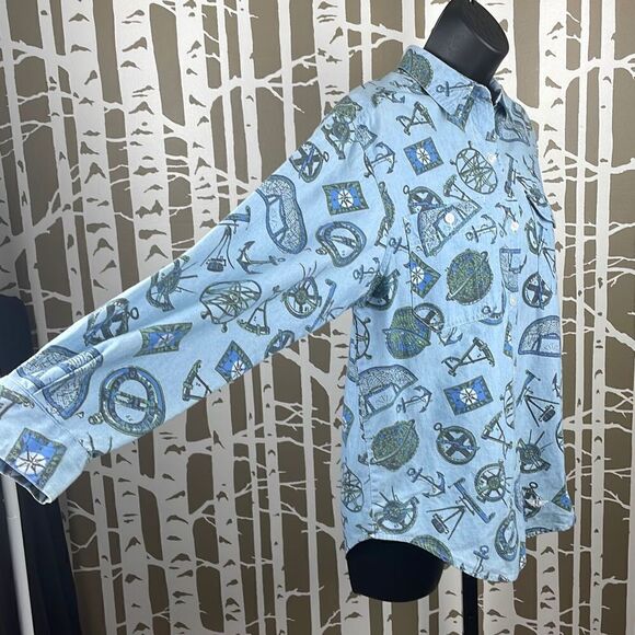 Dockers Chambray Nautical Print Button Down Shirt size S - Picture 2 of 5
